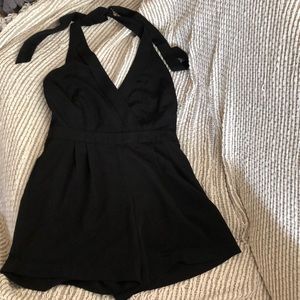 Black Satin Halter Romper